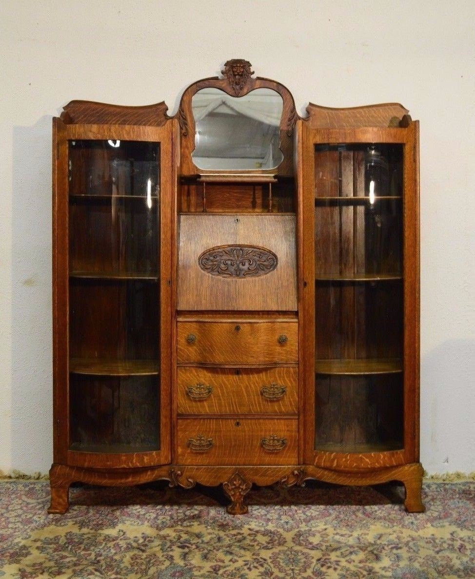 Antique Quarter Sawn Oak Side by Side Secretary Bookcase with Mirror