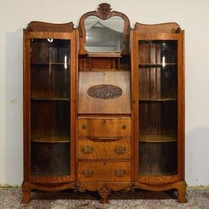 Antique Quarter Sawn Oak Side by Side Secretary Bookcase with Mirror