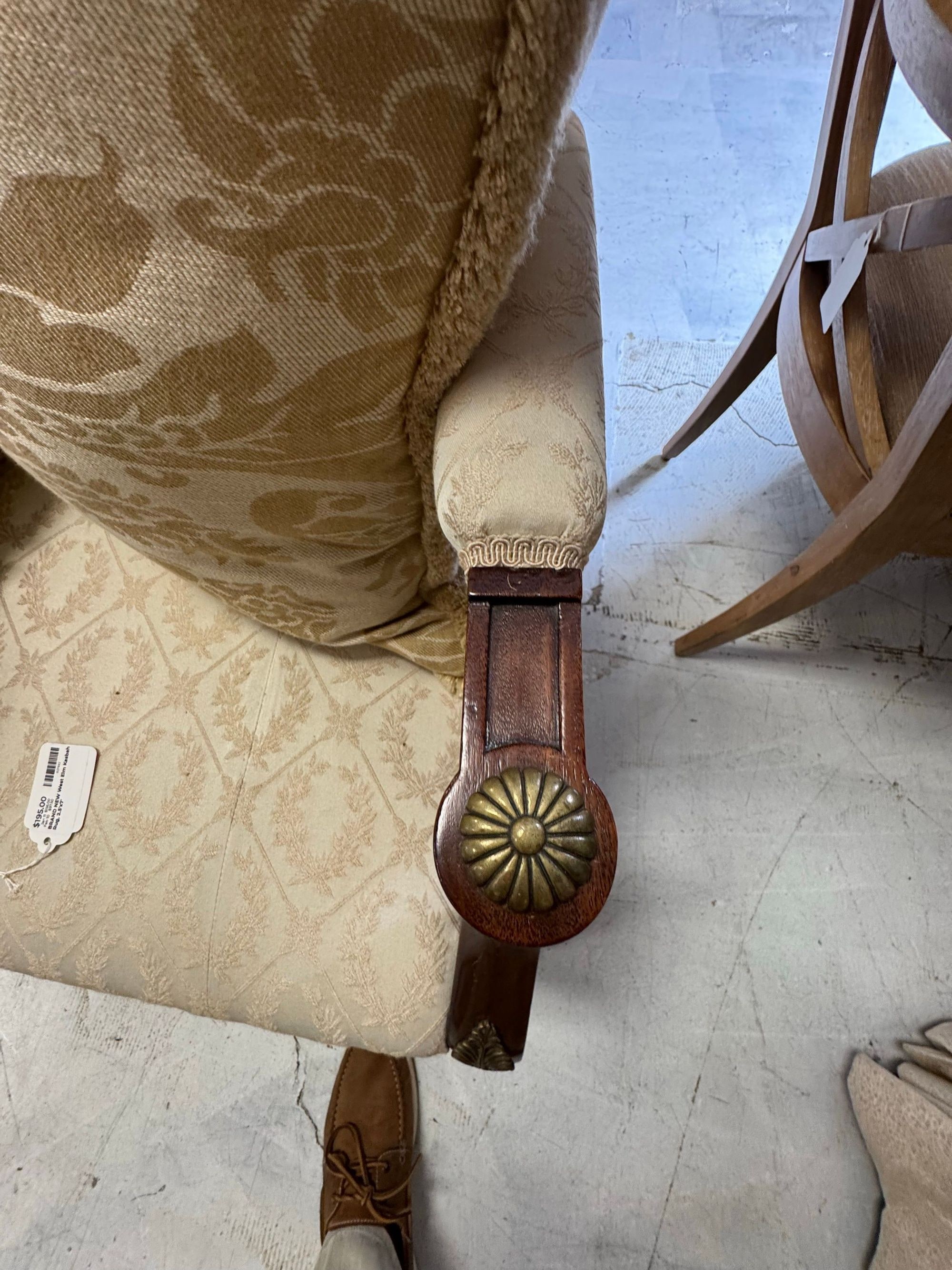 Victorian Style Sofa with Carved Mahogany and Gilt Accents