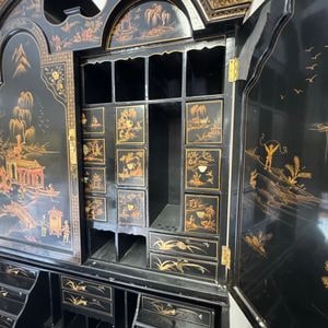 Black Lacquer Chinoiserie Secretary Desk with Gilt Decoration