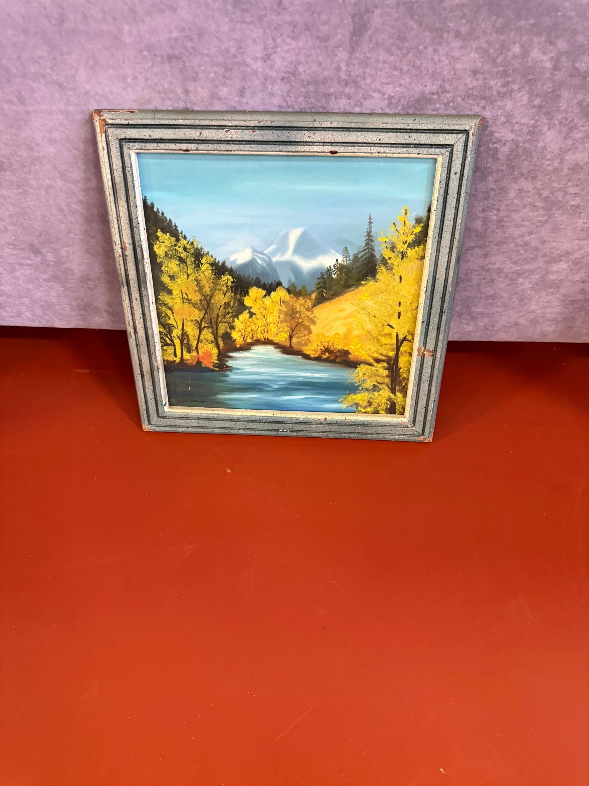 Vintage Landscape Painting "Autumn River" by Doris G. Weaver