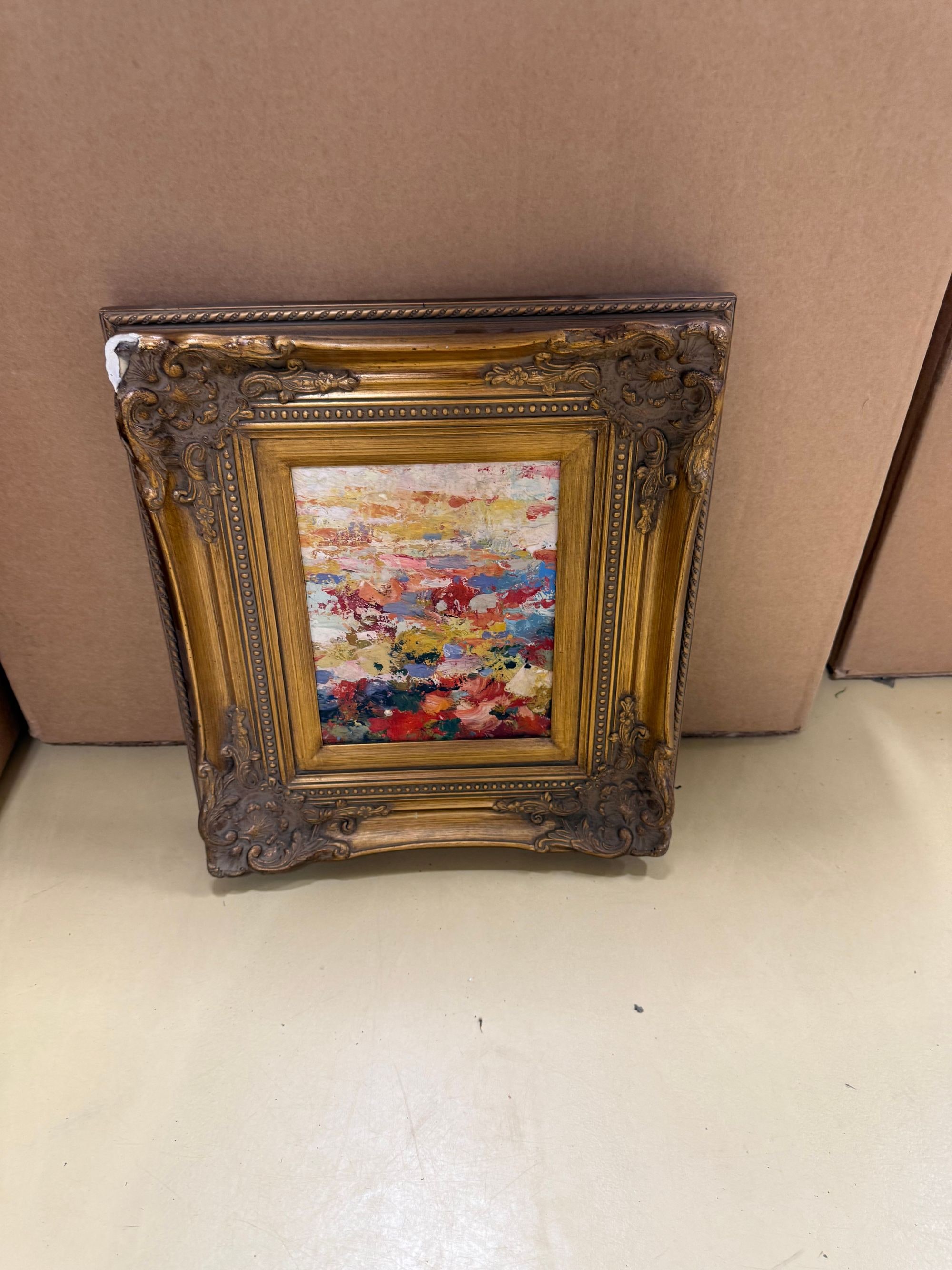 Abstract Impressionist Oil Painting in Ornate Gold Frame