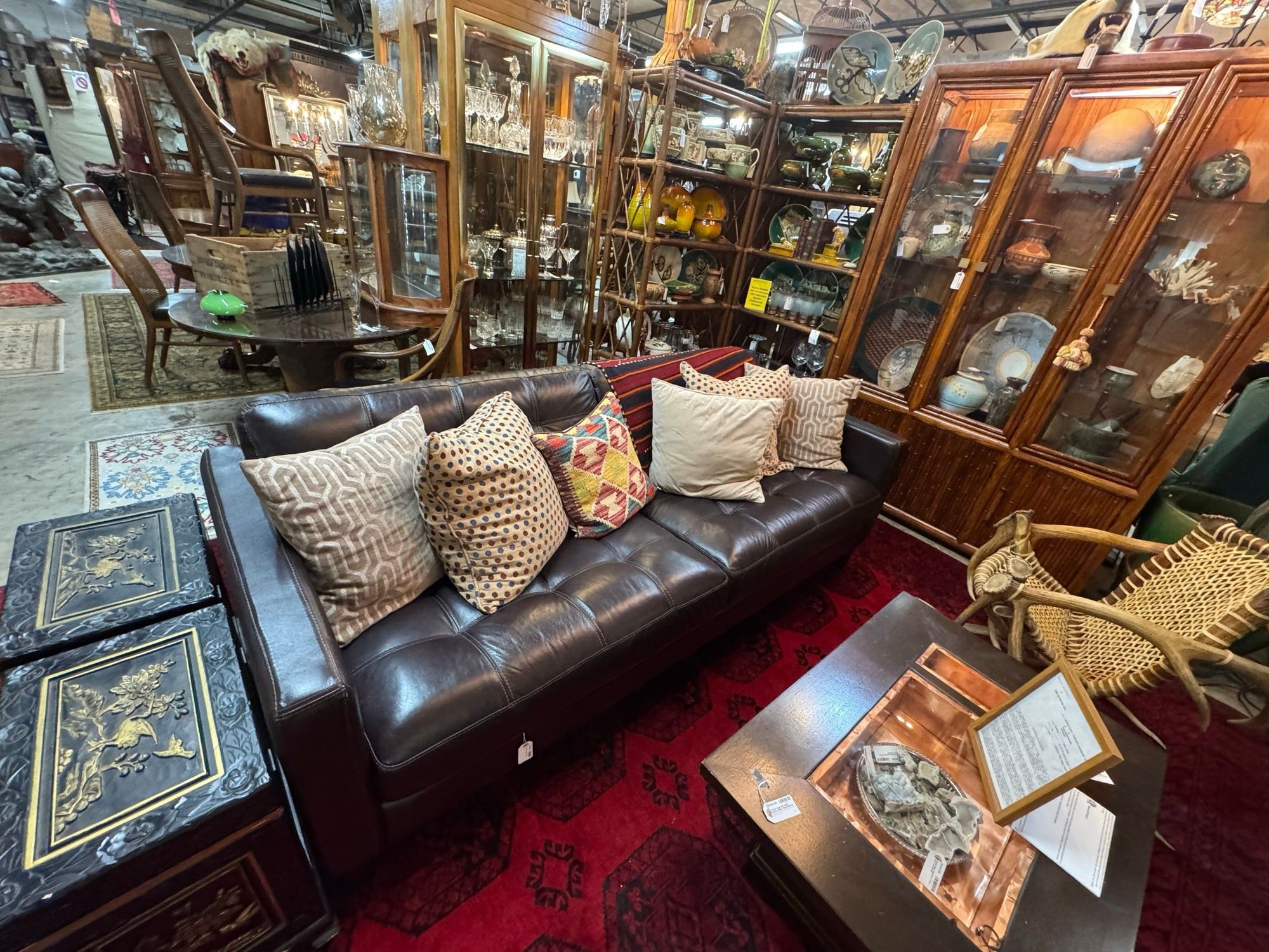 Dark Brown Tufted Leather Sofa
