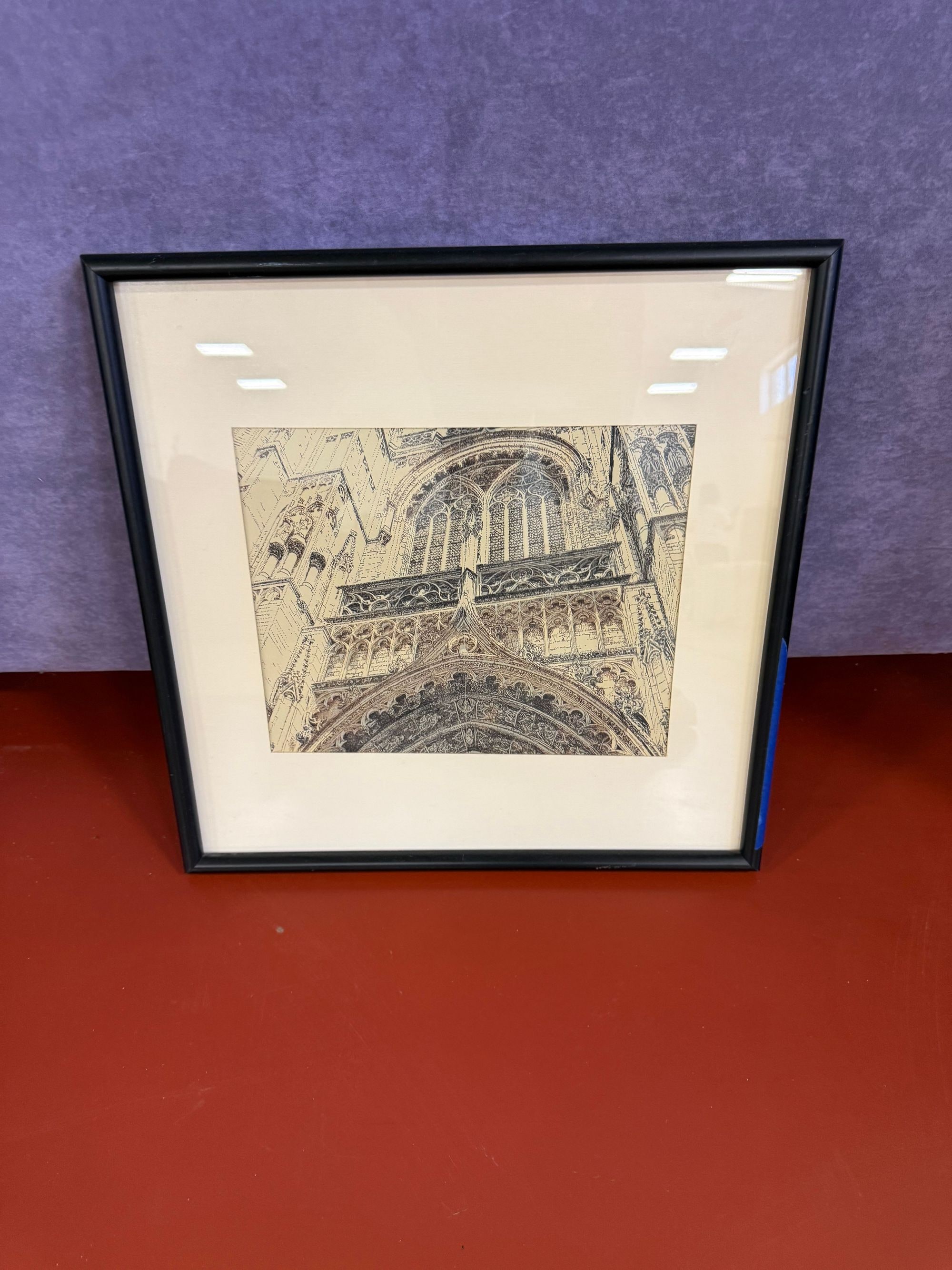 Gothic Architecture Etching of Notre Dame Cathedral