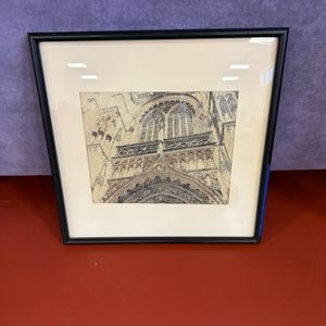 Gothic Architecture Etching of Notre Dame Cathedral
