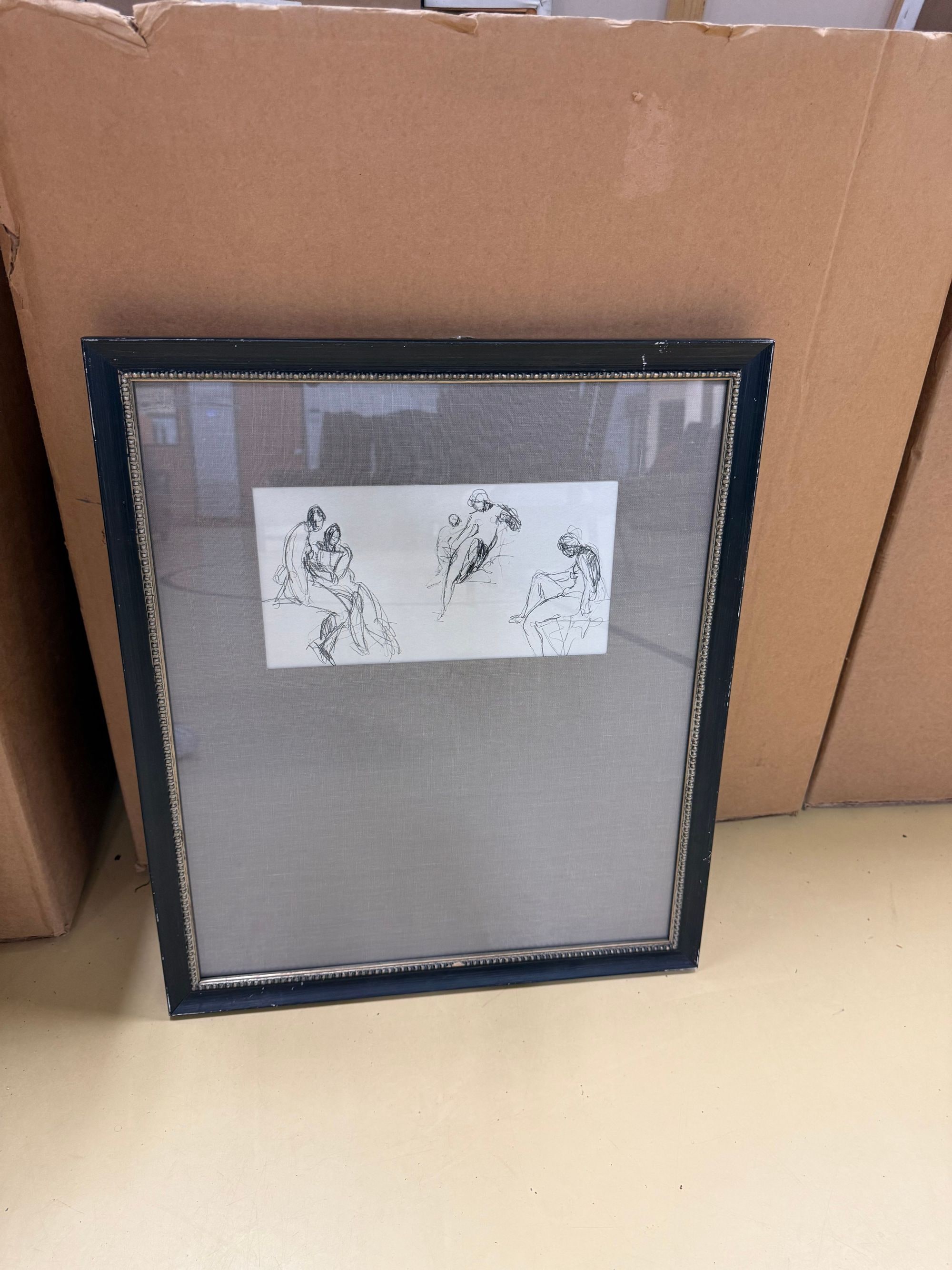 Framed Charcoal Sketch of Dancers