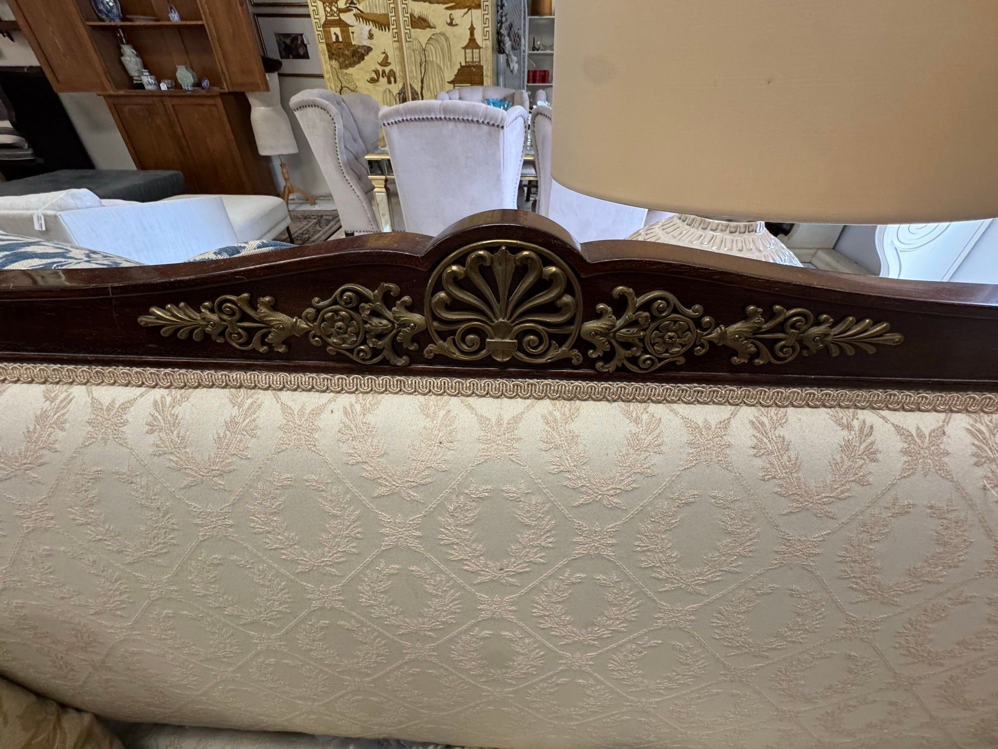 Louis XVI Style Carved Wood Settee with Brass Ormolu Ornament