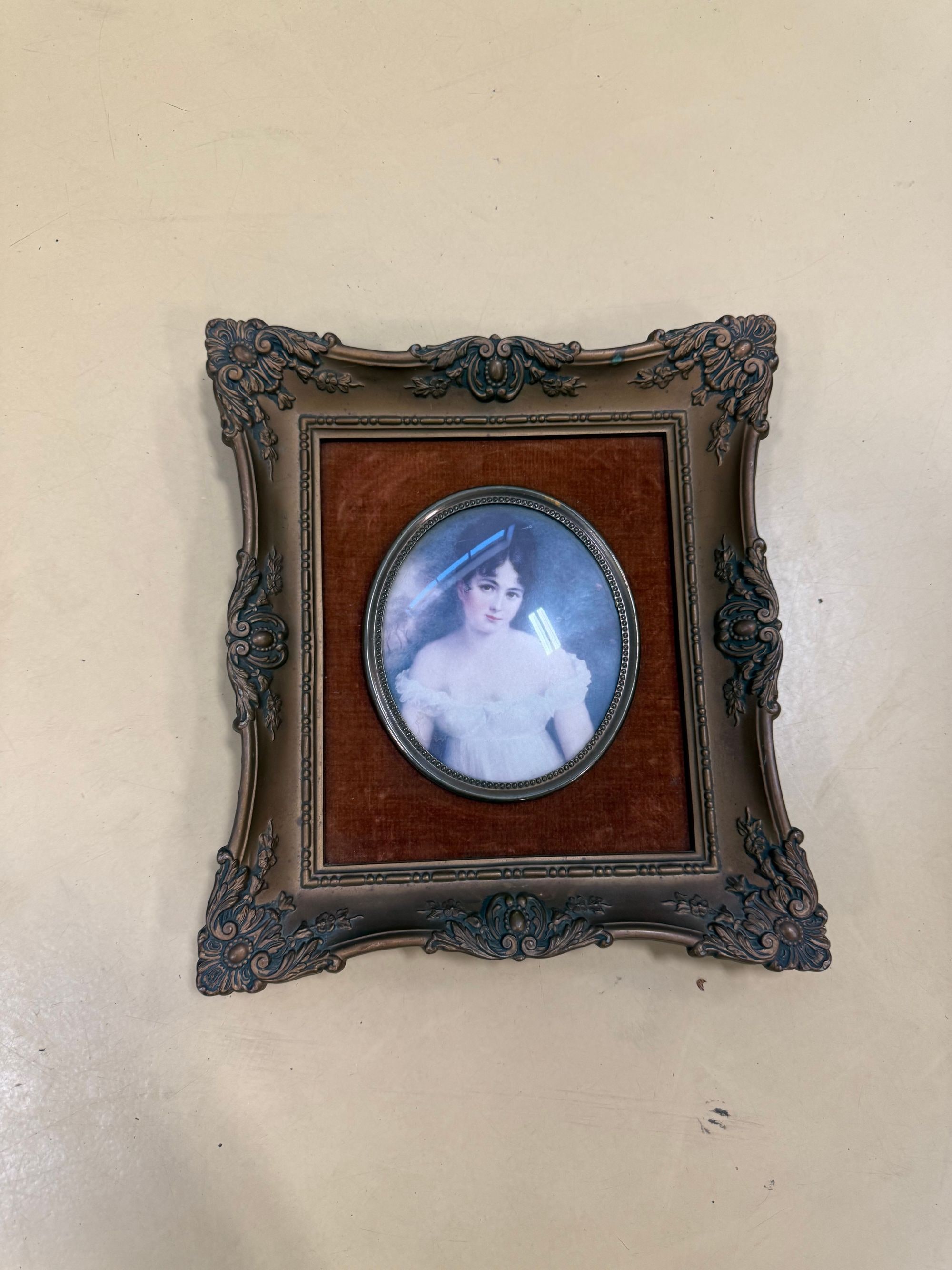 Ornate Gilt Oval Portrait Frame with Velvet Matting and Cameo Creation
