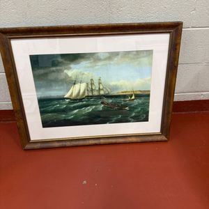 Marine Painting of Sailing Ships in Rough Seas by C.H. Moore